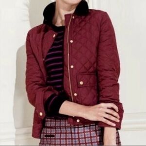 J Crew Quilted Maroon Tack Jacket Size XXS Corduroy Collar Gold Buttons
